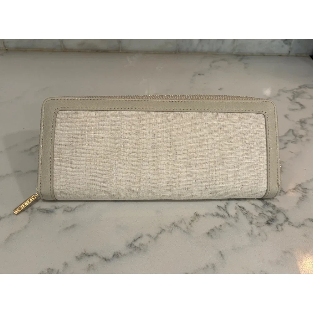Stackers Oatmeal Linen Travel Jewelry Wallet Organizer Zip Clutch Beige Gold